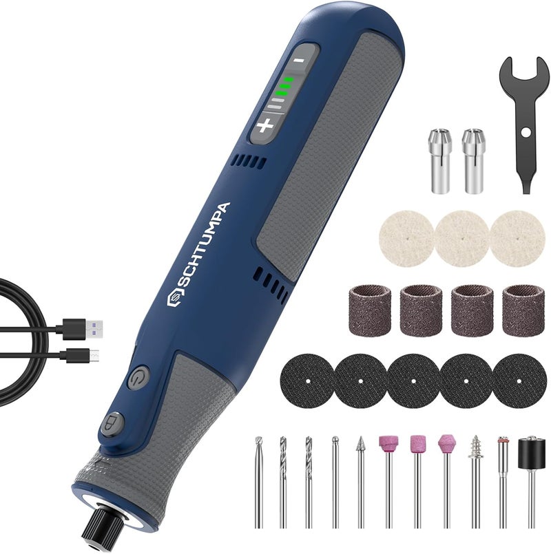 SCHTUMPA 8V Cordless Rotary Tool, Rotary Tool Kit with LED Light, 5-Speed (Max 28000RPM), Upgraded Sanding Belt, 25pcs Rotary Tool Accessories for Grinding, Carving, Engraving, Polishing, Cutting, etc - Image 1